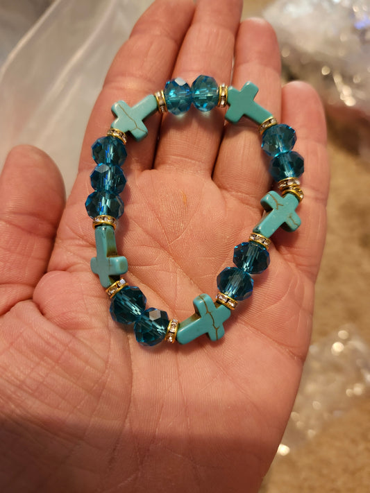 Turquoise bead cross bracelet
