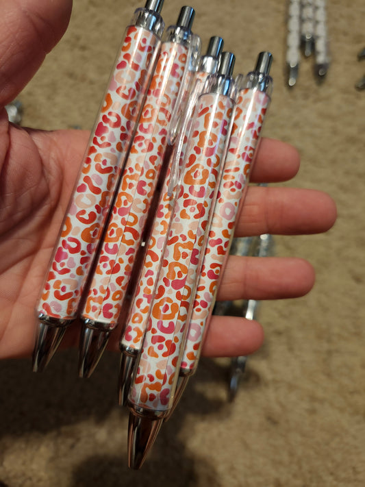 Leopard pink orange pen