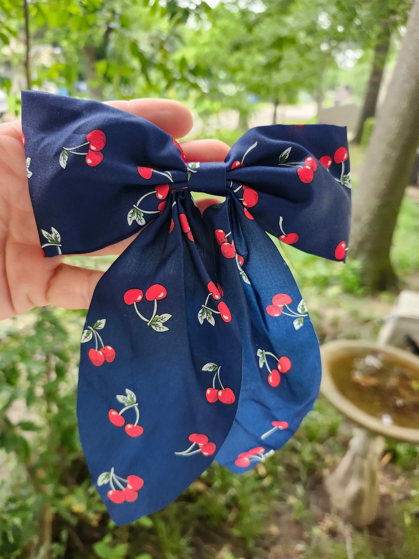 Navy cherry bow
