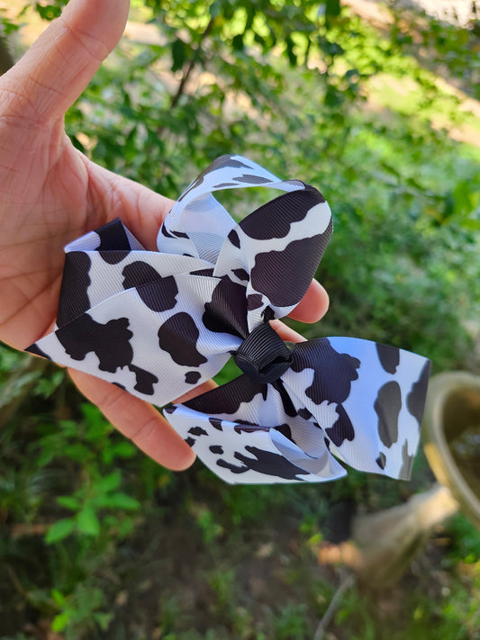 Cow black and white print bow