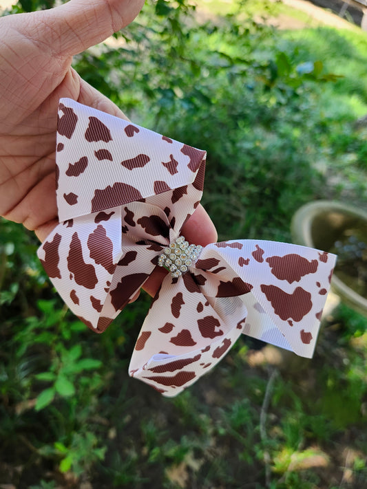 Cow brown and white bow