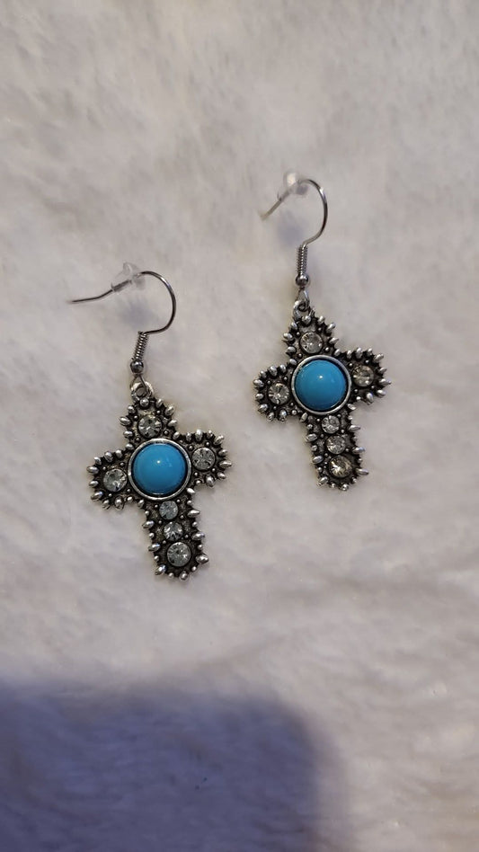 Turquoise stone cross earrings