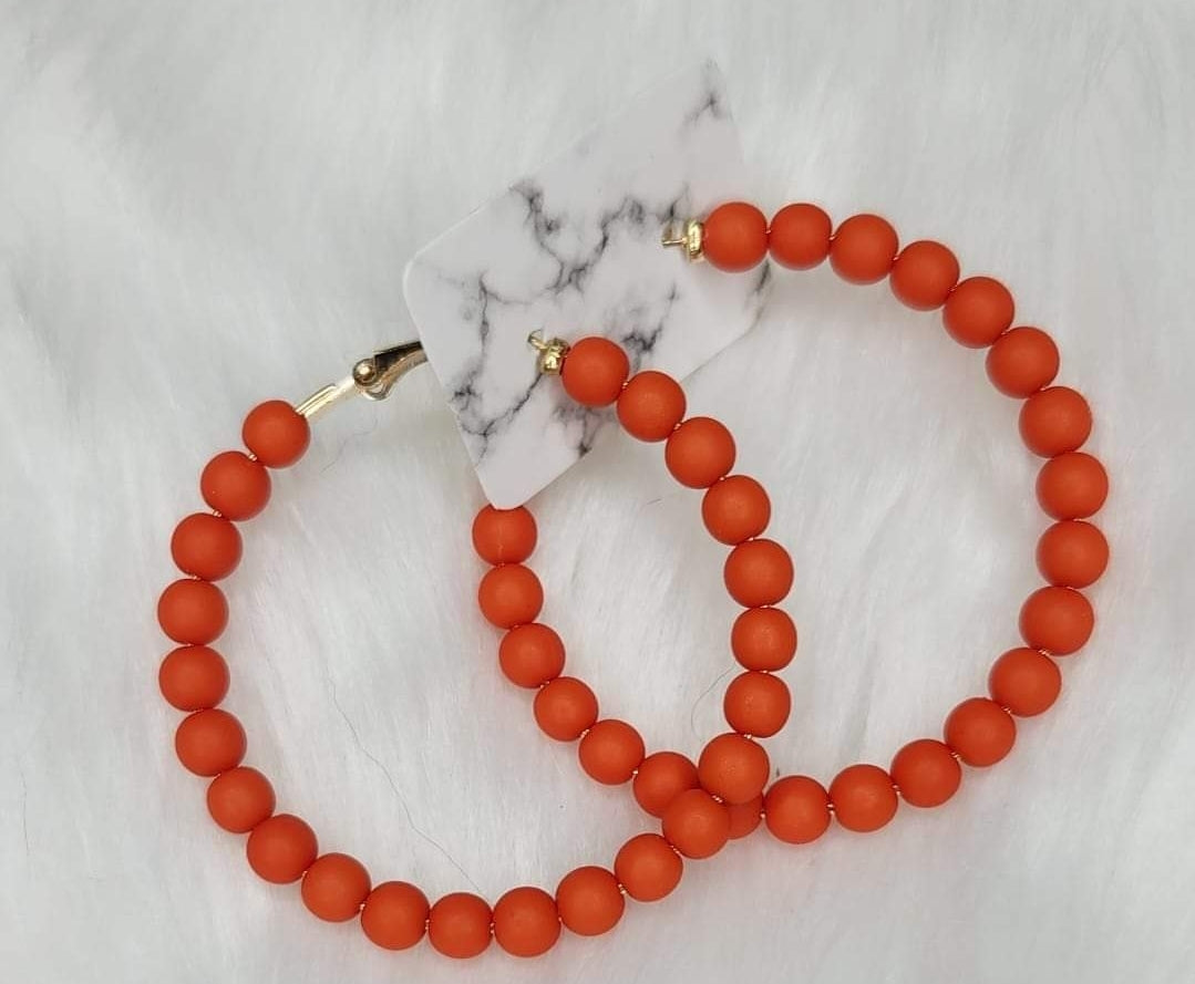 Burnt orange bead hoop earrings