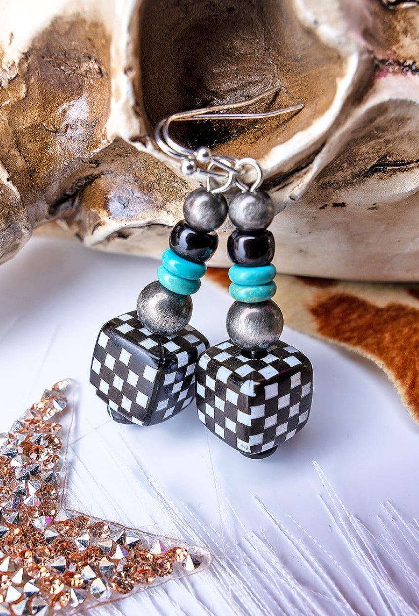 Checked dice earrings