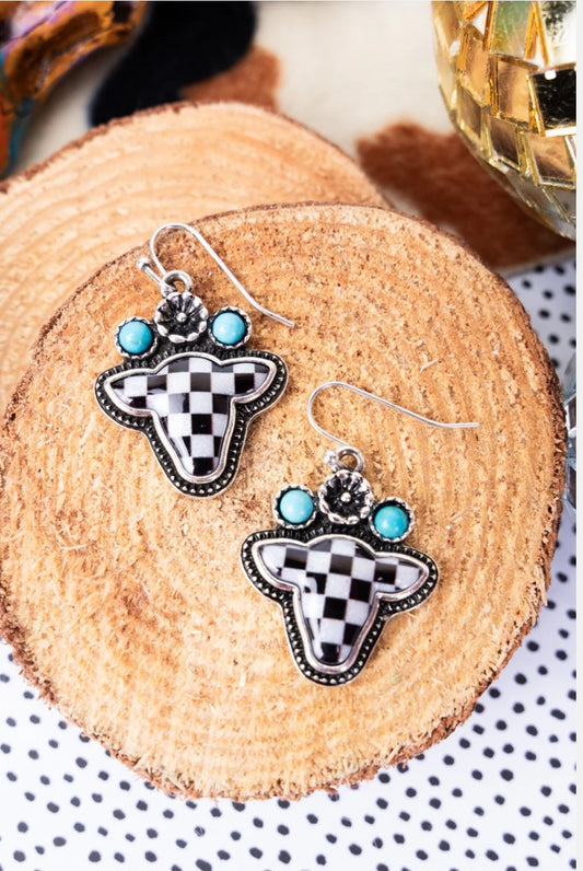 Checkered cow earrings