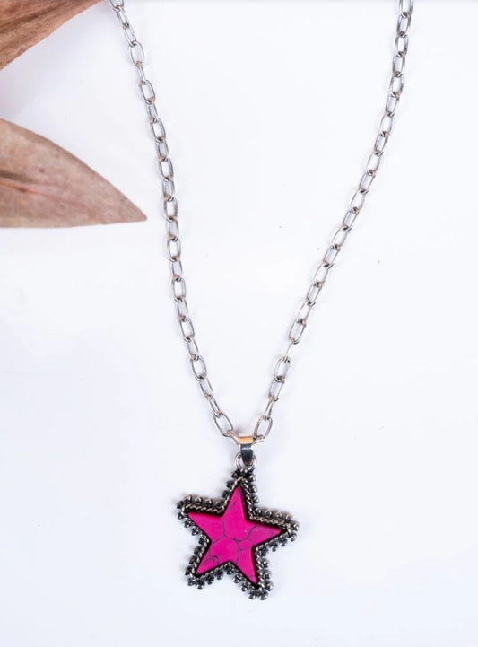 Pink star necklace