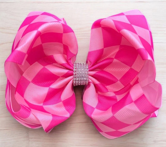 Light and dark pink checkered bow