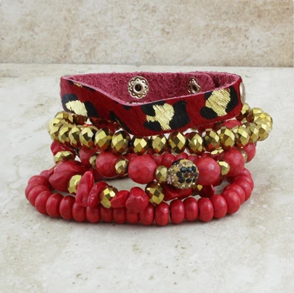 Red cheetah 5 bracelets