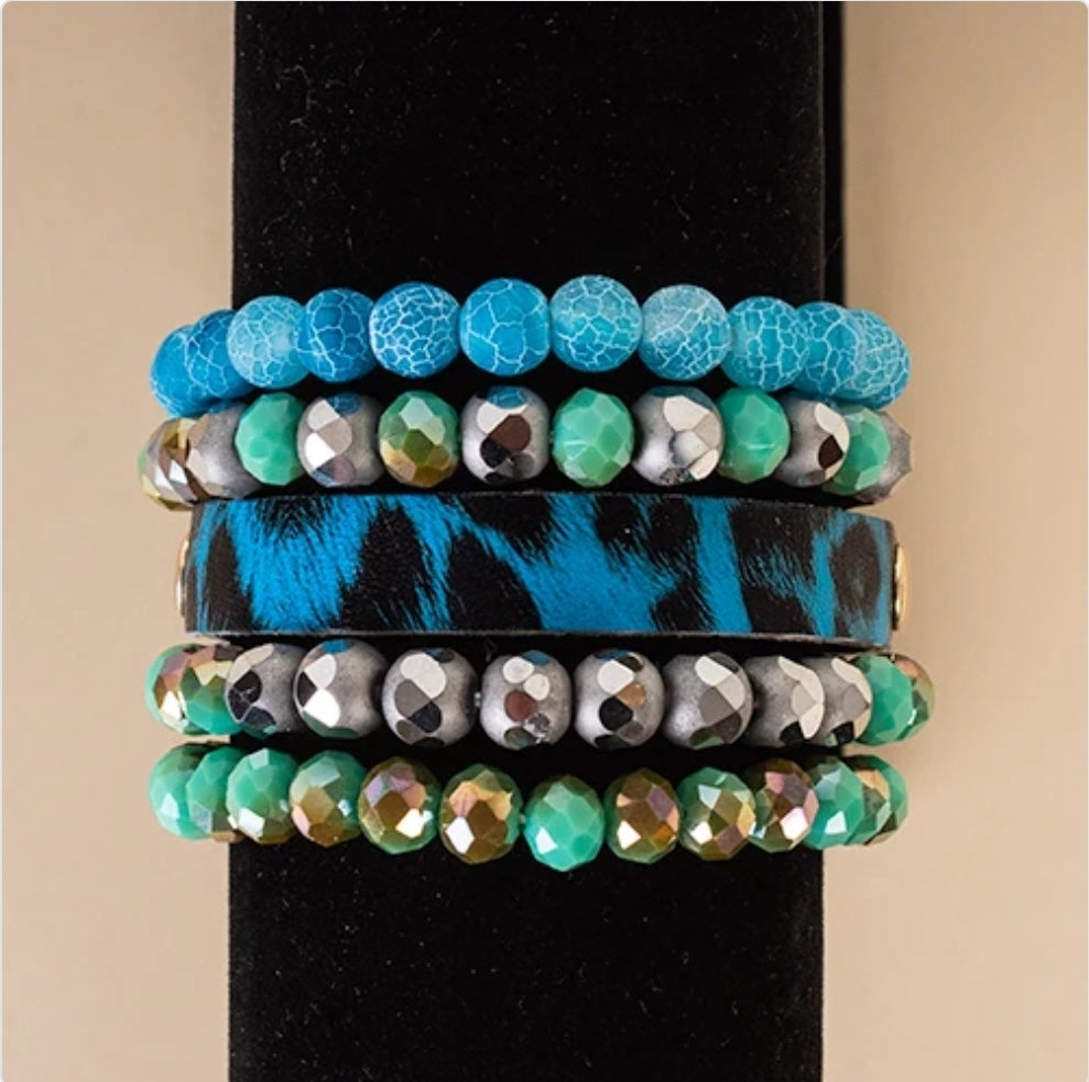 Blue cheetah 5 bracelets