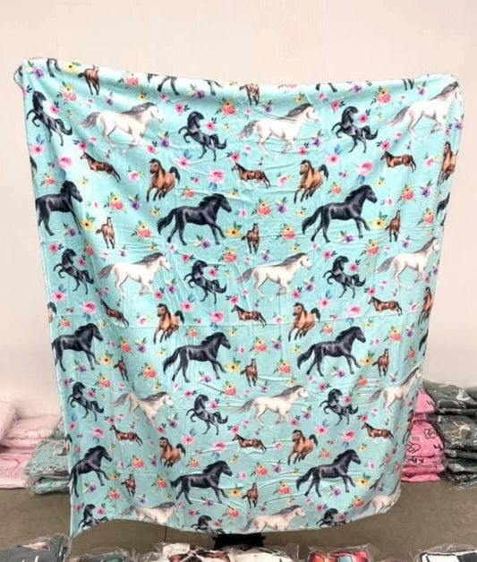 Baby blanket blue horse