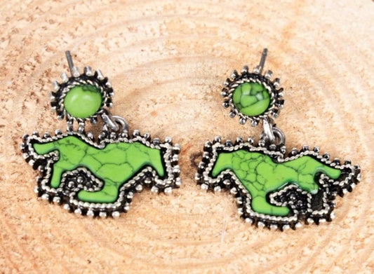 Green horse earrings