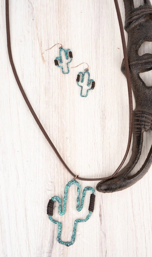 Cactus necklace with earrings