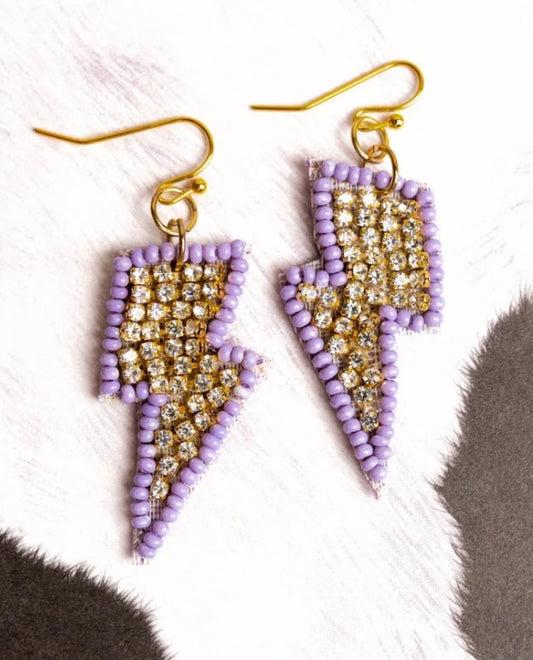 Purple lighting bolt earrings