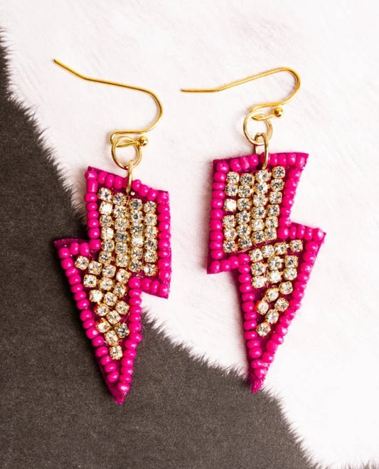 Pink lighting bolt earrings