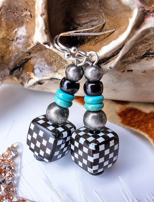 Checkered dice earrings