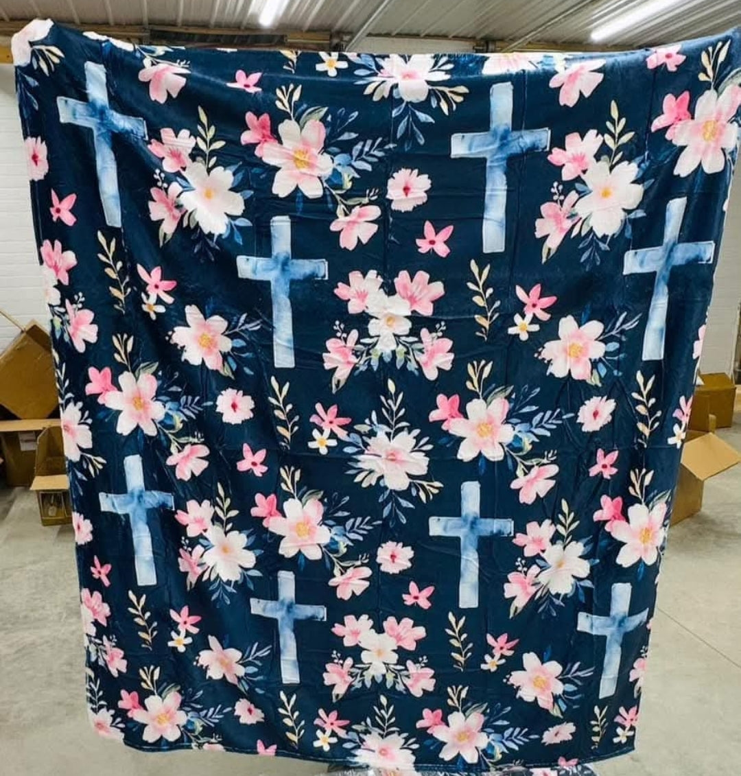 Dark blue cross baby blanket