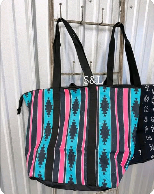 Turquoise aztec tote bag