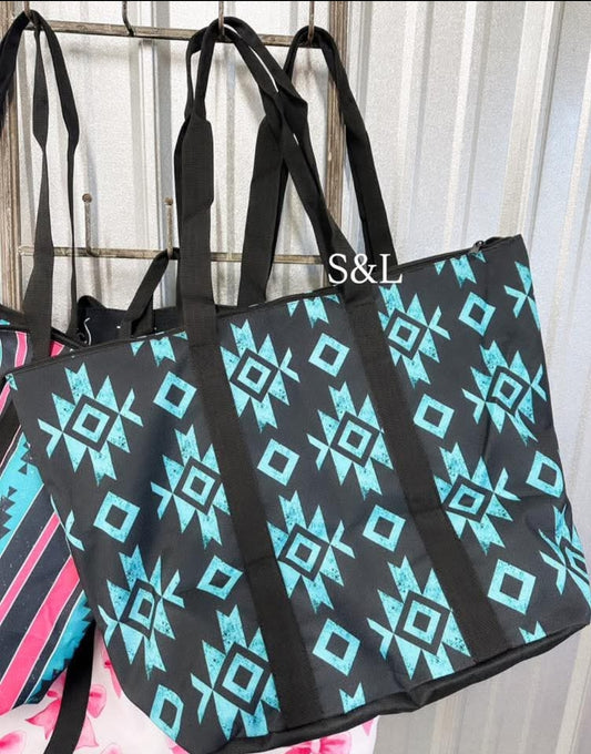 Turquoise diamonds tote bag