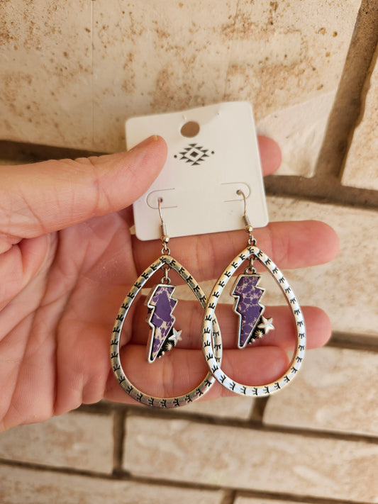 Purple lighting bolt earrings