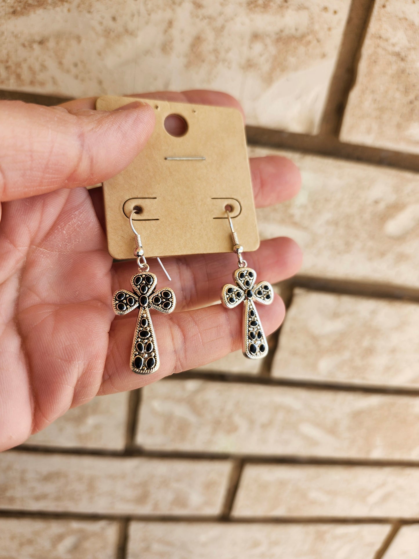 Black cross earring