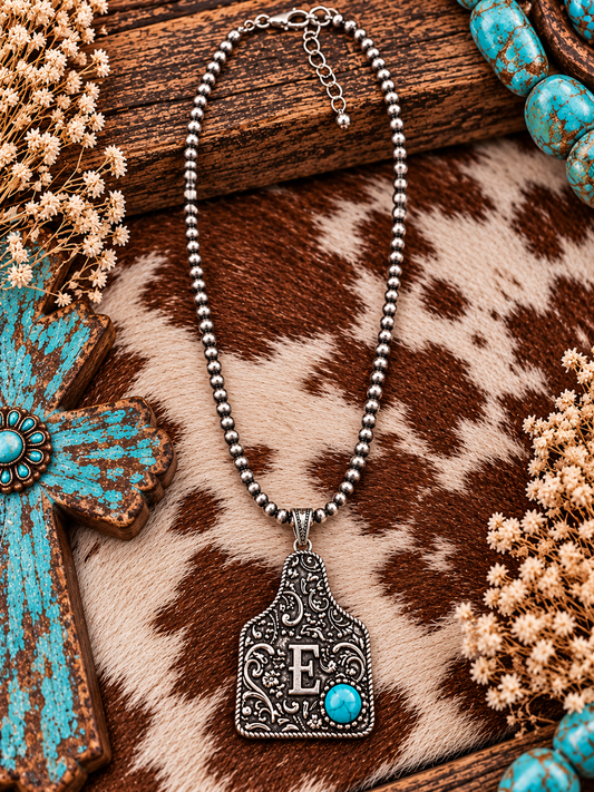 Letter E tag necklace