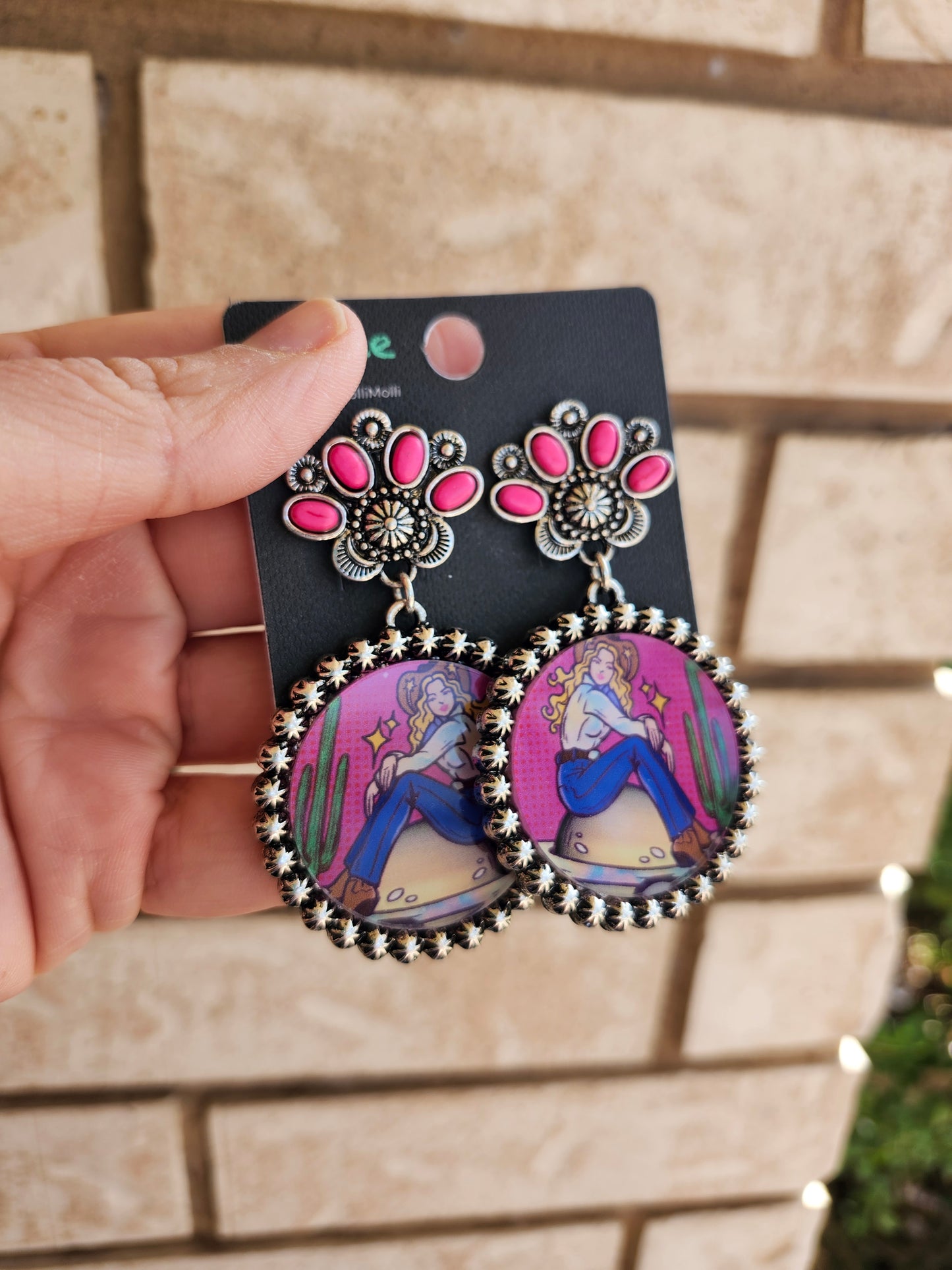 Pinkstone cowgirl earrings