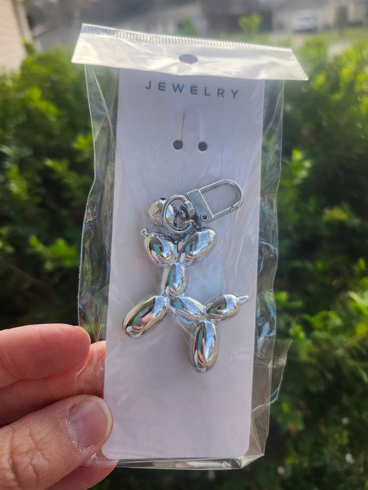 Silver balloon dog keychain