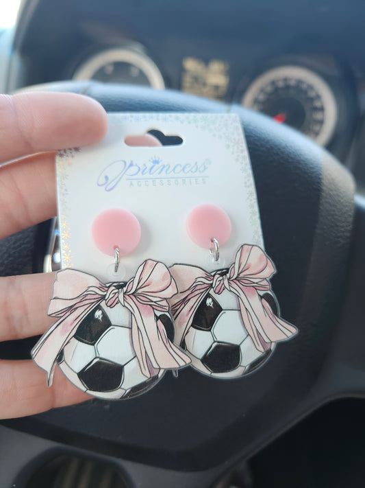 Cheetah bow soccer earrings