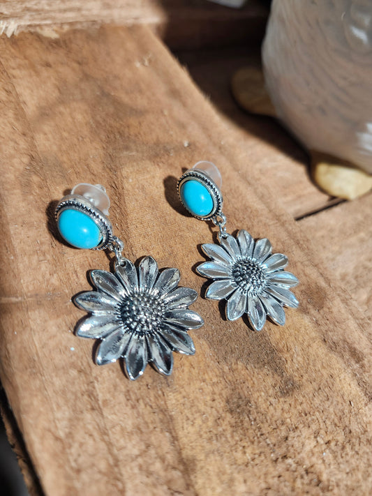 Turquoise sunflower earrings