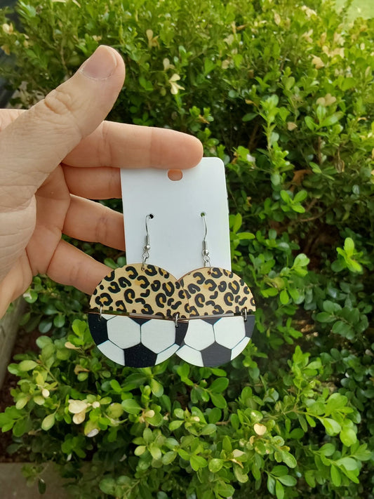 Wood soccer earrings
