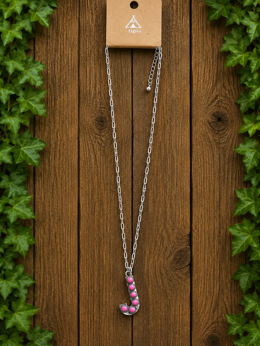 Letter pink J necklace