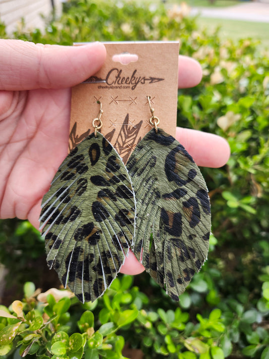 Green feather earrings