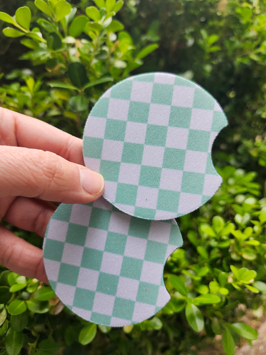 Mint checkered car coaster