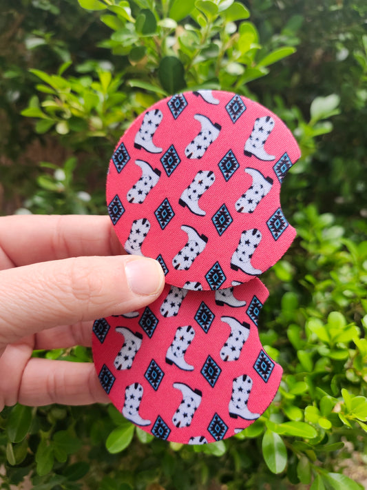 Pink white boots car coaster