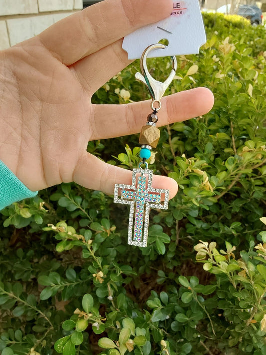 Cross turquoise keychain
