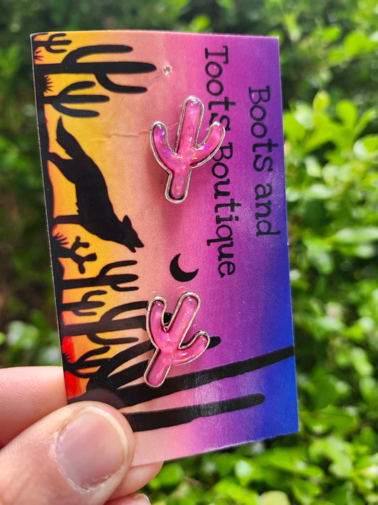 Pink stud cactus earrings