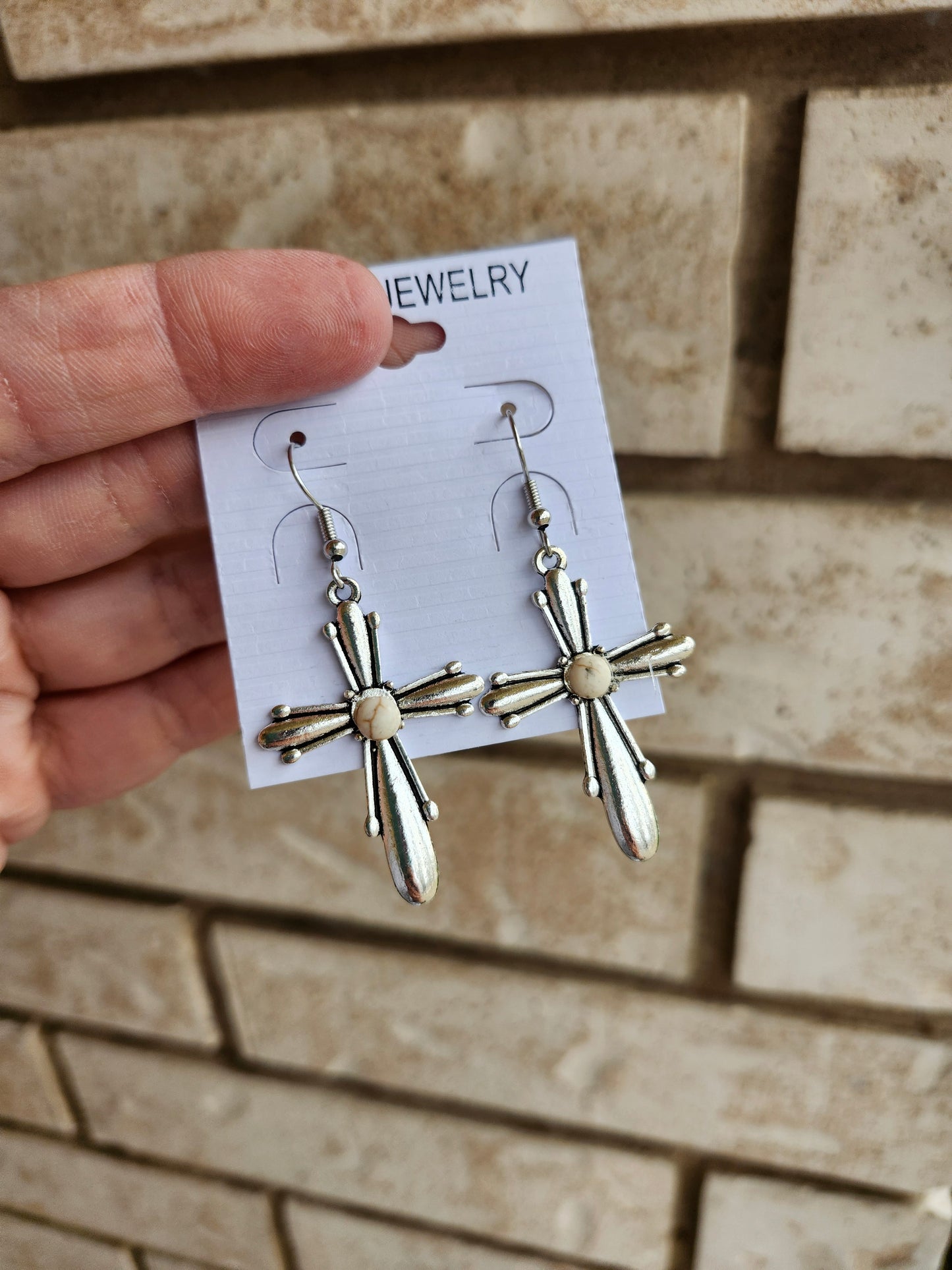 White bead earrings