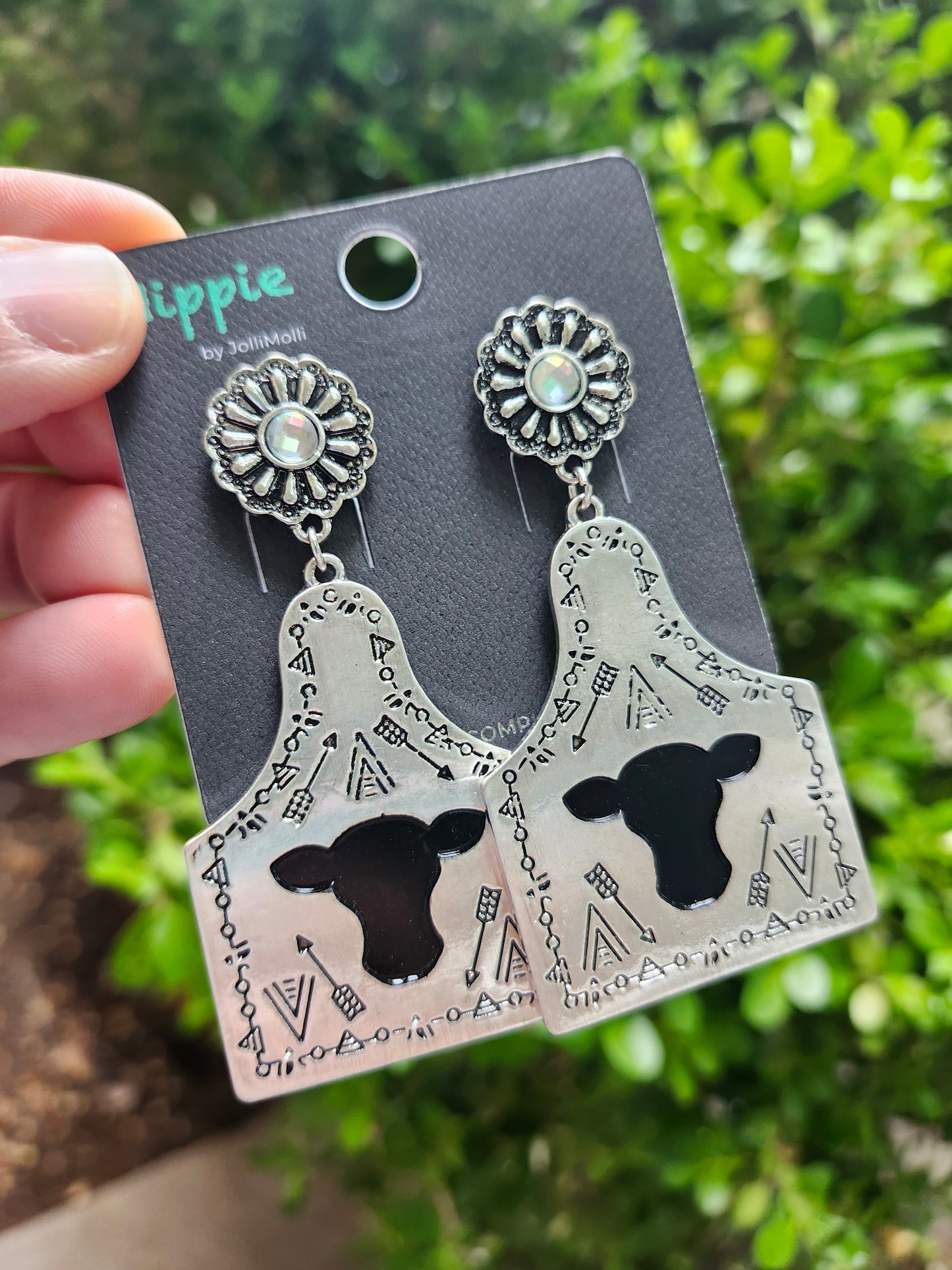 Cow tag earrings