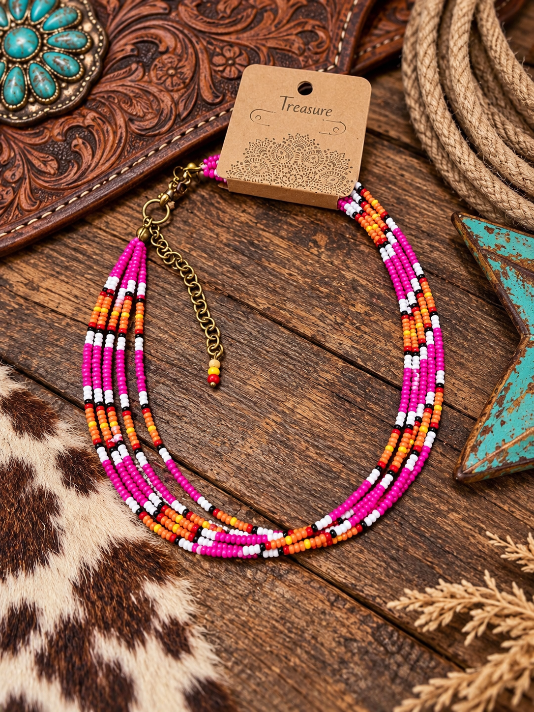 Pink bead choker necklace
