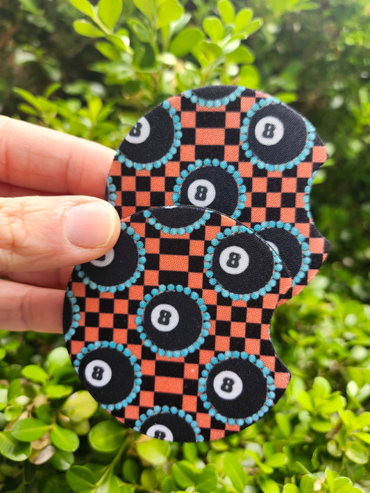 Checkered 8 ball car coaster