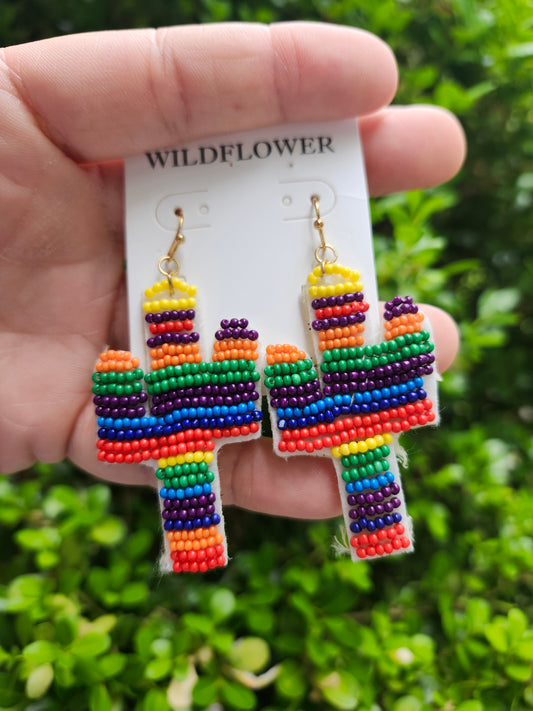 Rainbow cactus earrings