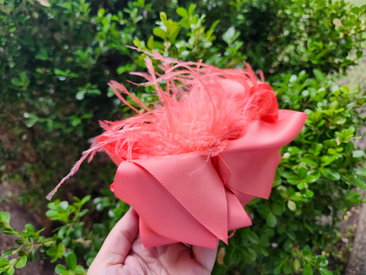 Pink feather bow