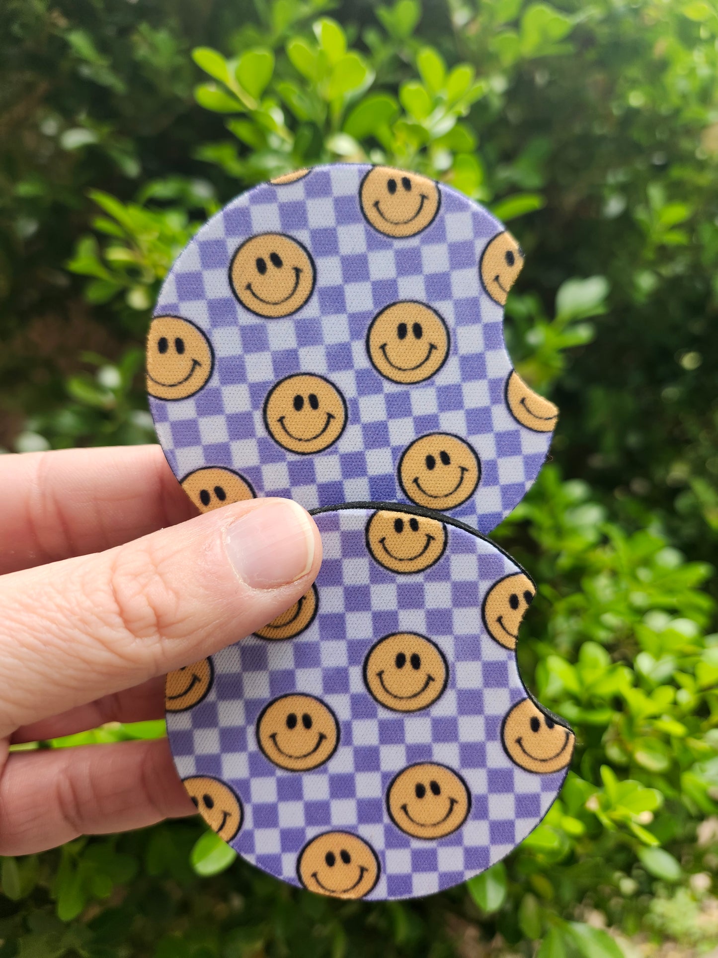 Purple checkered car coaster