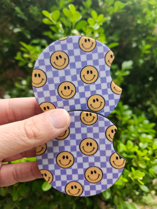 Purple checkered car coaster