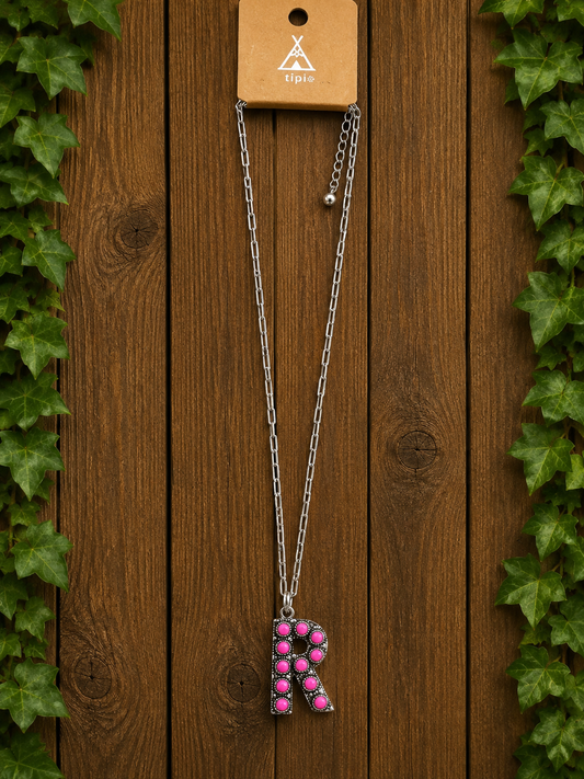 Letter pink R necklace