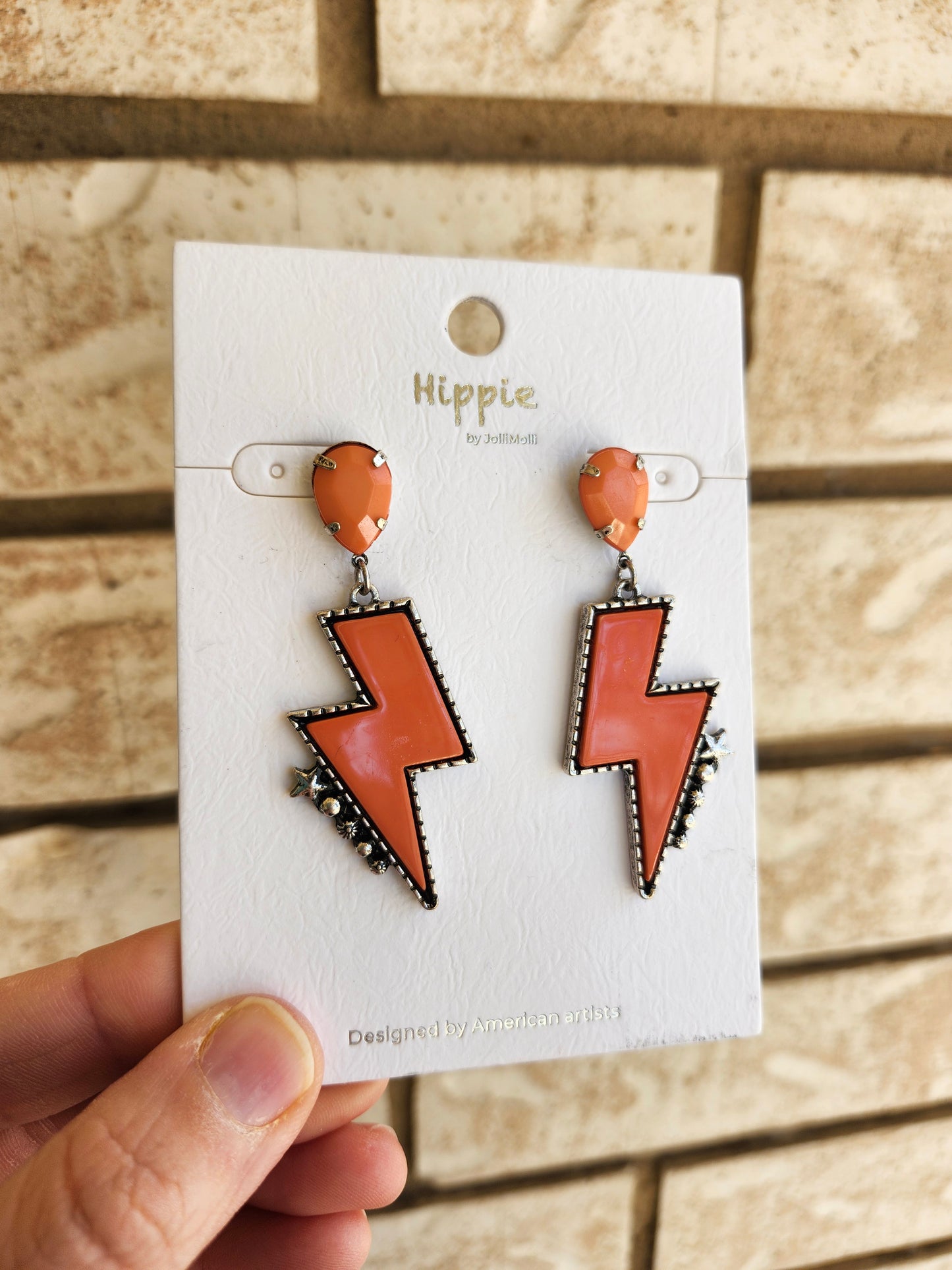 Coral lighting bolt earrings