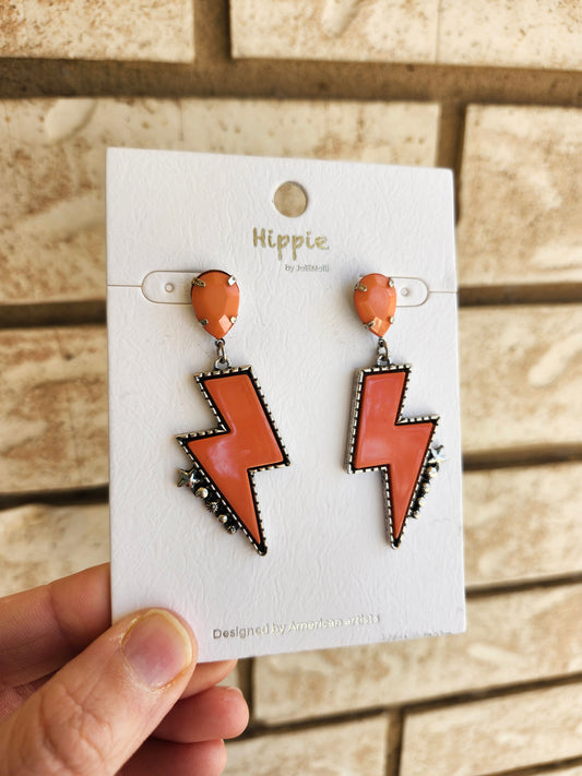 Coral lighting bolt earrings