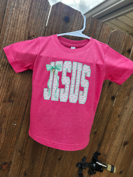 Jesus pink bow shirt