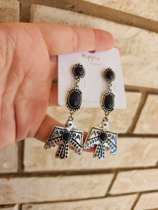 Free bird black earrings