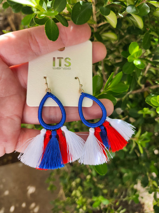 Red white and blue fringe earrings